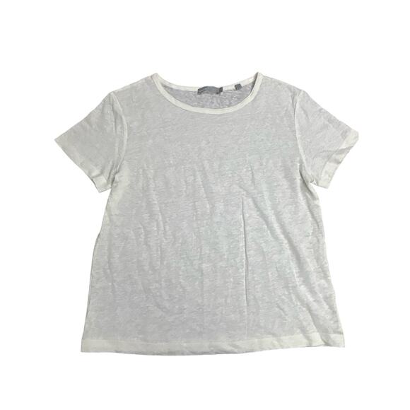Vince 100% Linen T-Shirt White Women’s L Lightweight Short Sleeve Minimalist Top - Picture 1 of 5